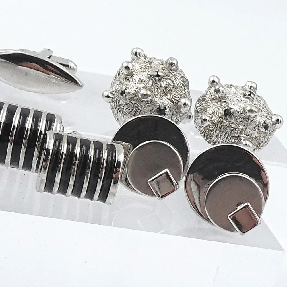VTG Cufflinks Curated Lot Silver Tone 4 Pairs Modernist Brutalist Dome MCM